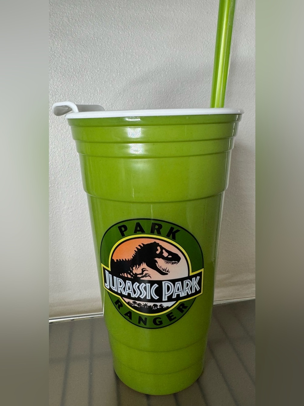 Jurassic Park Ranger Green Travel Cup with Straw 32oz large size dinosaur